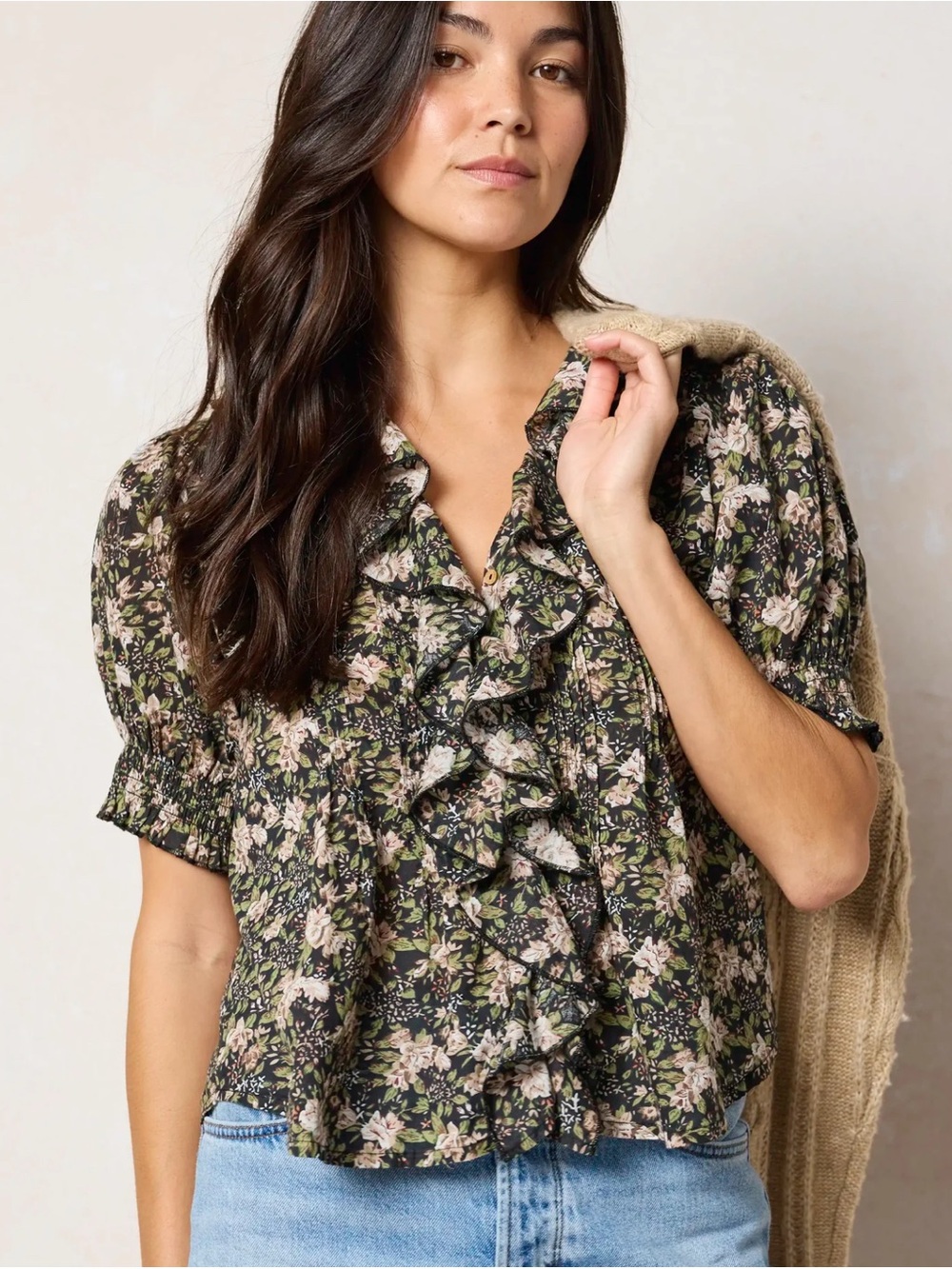 Natural Life Floral Ruffle Top
